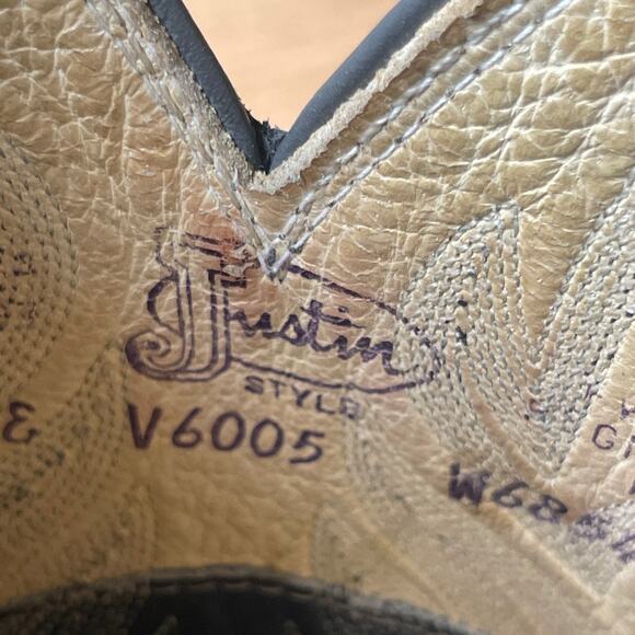 Justin V6005 Gray Ostrich Leather Black Western Cowboy Boots 8.5 main image 4